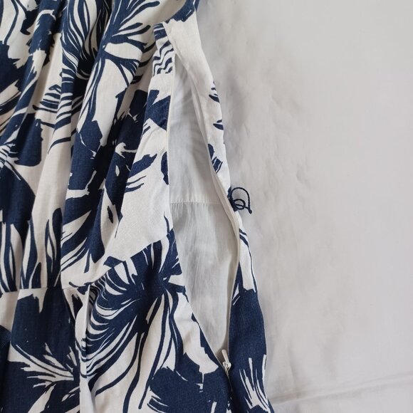 Per Una Floral Linen Dress Pure Linen Blue White Sleeveless Tropical Size 10 - Picture 5 of 14